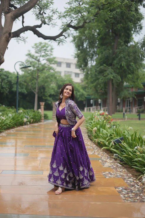 WEDDING SPECIAL CHINON RICH EMBROIDERED LEHENGA CHOLI(WD141)
