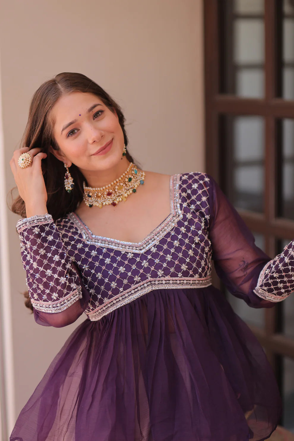 FESTIVAL SPECIAL COSMOS WITH PRINT CHIFFON BEADS EMBROIDERED LEHENGA CHOLI(WD188)