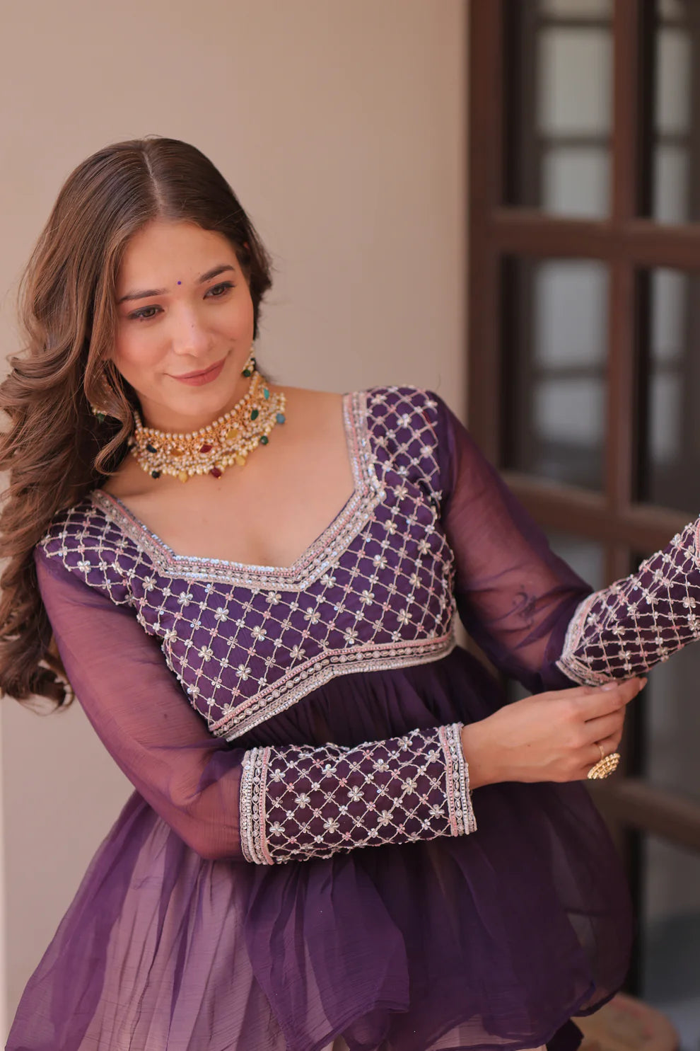 FESTIVAL SPECIAL COSMOS WITH PRINT CHIFFON BEADS EMBROIDERED LEHENGA CHOLI(WD188)