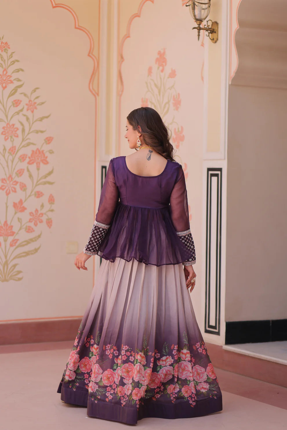 FESTIVAL SPECIAL COSMOS WITH PRINT CHIFFON BEADS EMBROIDERED LEHENGA CHOLI(WD188)