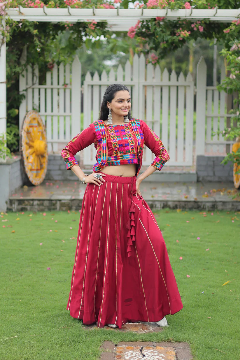NAVRATRI SPECIAL GAMTHI EMNBROIDERED LEHENGA CHOLI WITH KOTI(WD184)