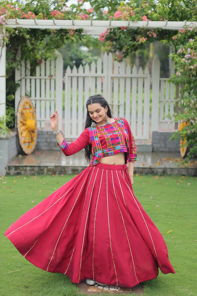 NAVRATRI SPECIAL GAMTHI EMNBROIDERED LEHENGA CHOLI WITH KOTI(WD184)