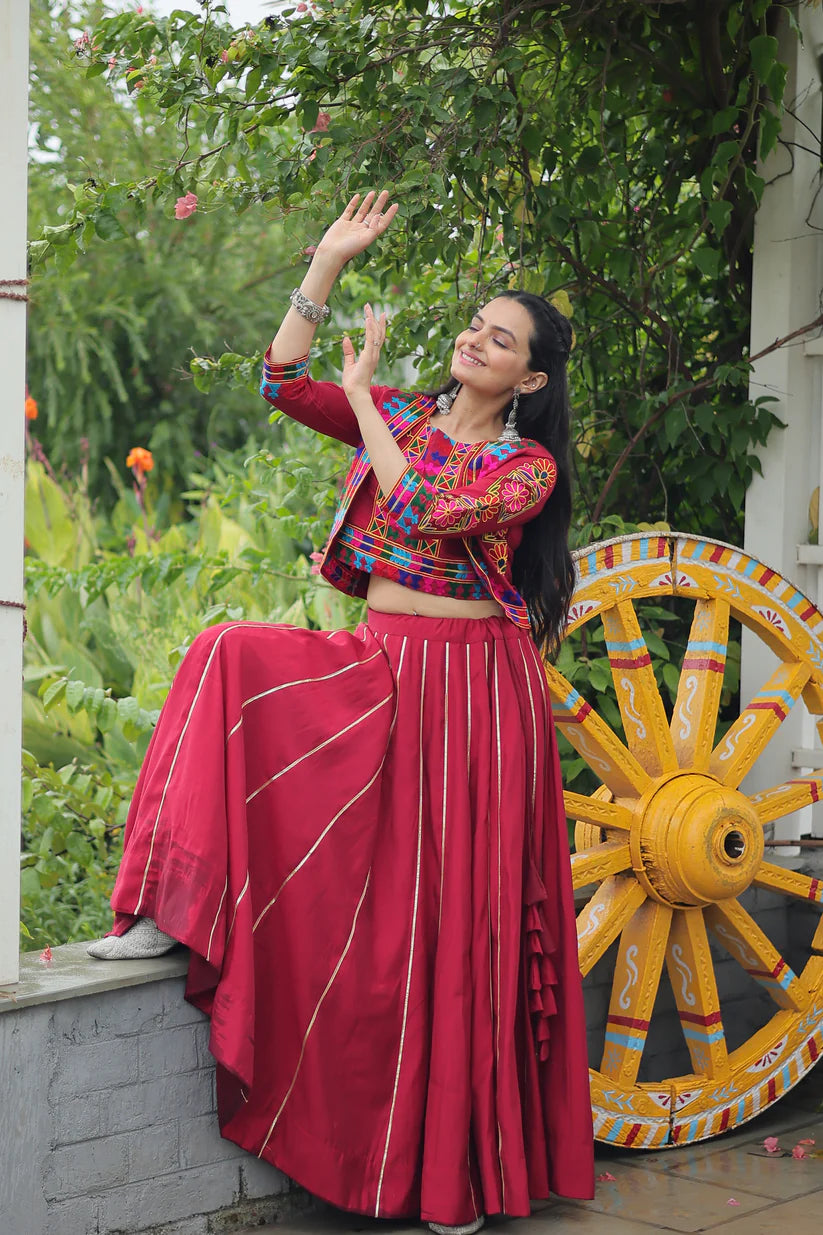 NAVRATRI SPECIAL GAMTHI EMNBROIDERED LEHENGA CHOLI WITH KOTI(WD184)