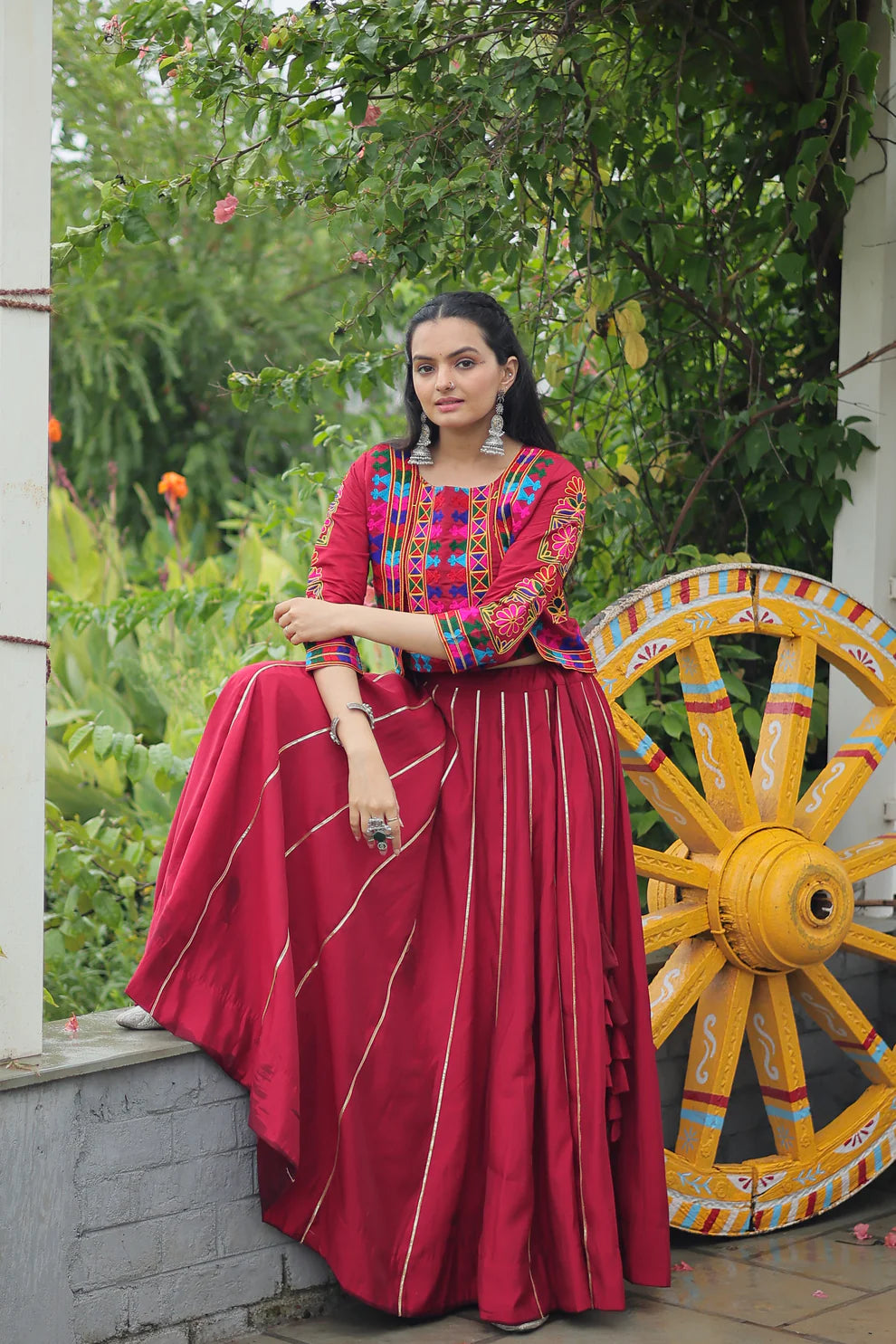 NAVRATRI SPECIAL GAMTHI EMNBROIDERED LEHENGA CHOLI WITH KOTI(WD184)