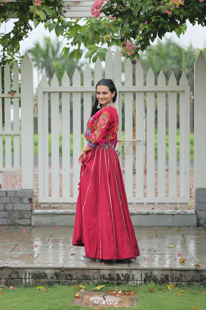 NAVRATRI SPECIAL GAMTHI EMNBROIDERED LEHENGA CHOLI WITH KOTI(WD184)