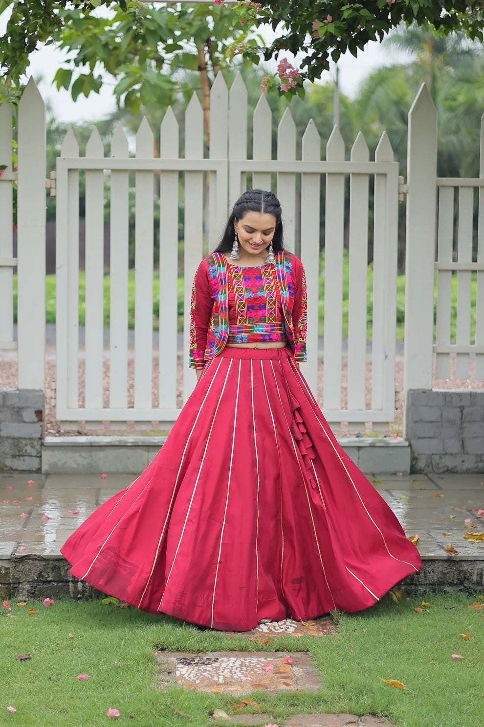 NAVRATRI SPECIAL GAMTHI EMNBROIDERED LEHENGA CHOLI WITH KOTI(WD184)