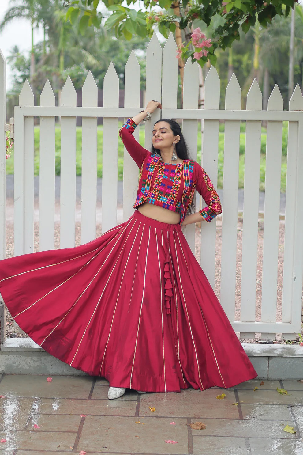 NAVRATRI SPECIAL GAMTHI EMNBROIDERED LEHENGA CHOLI WITH KOTI(WD184)
