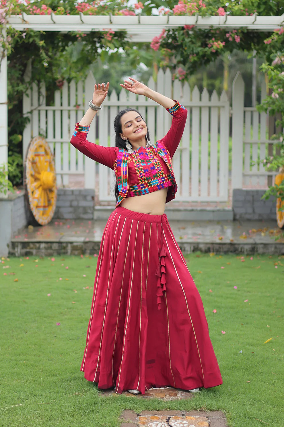 NAVRATRI SPECIAL GAMTHI EMNBROIDERED LEHENGA CHOLI WITH KOTI(WD184)