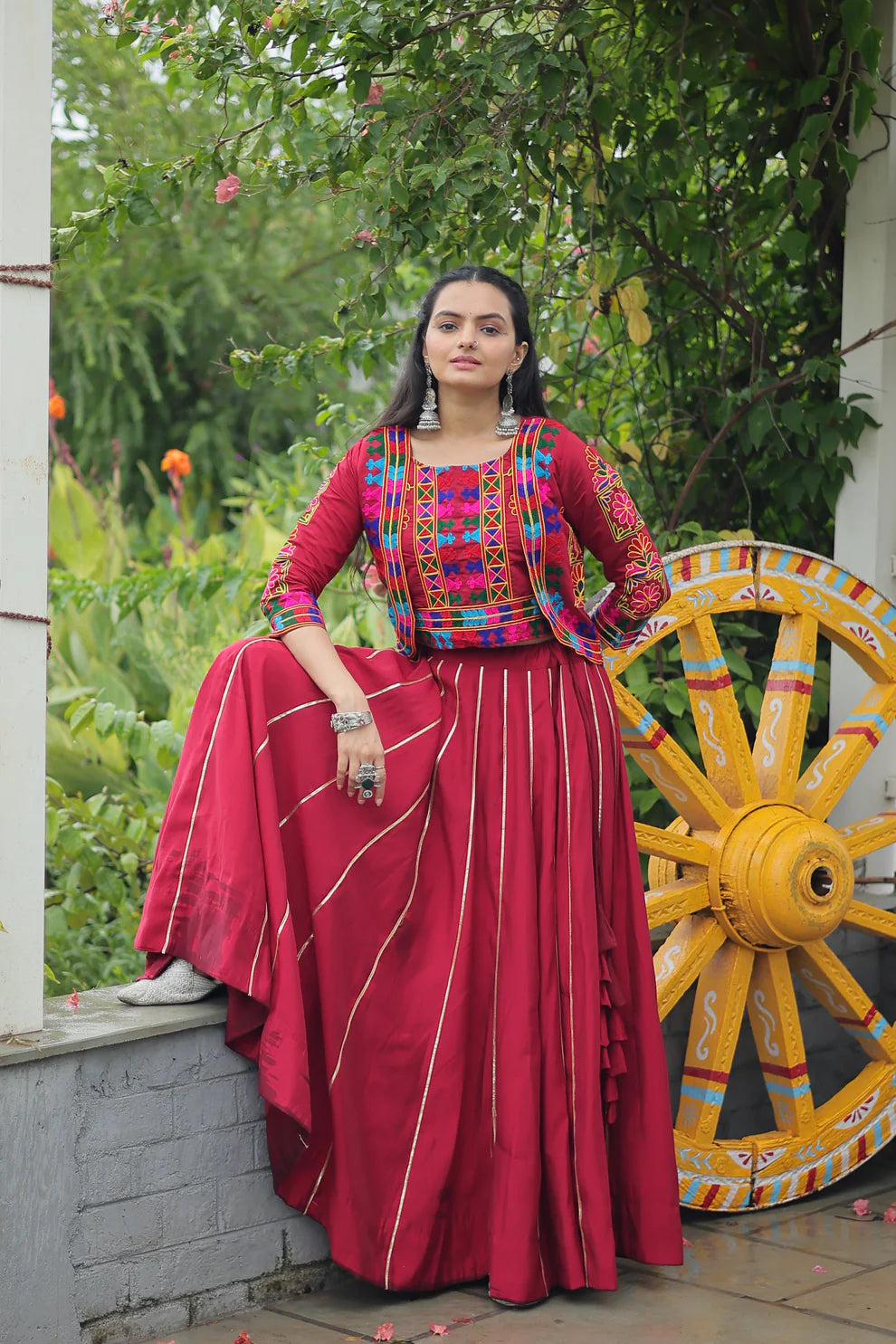 NAVRATRI SPECIAL GAMTHI EMNBROIDERED LEHENGA CHOLI WITH KOTI(WD184)
