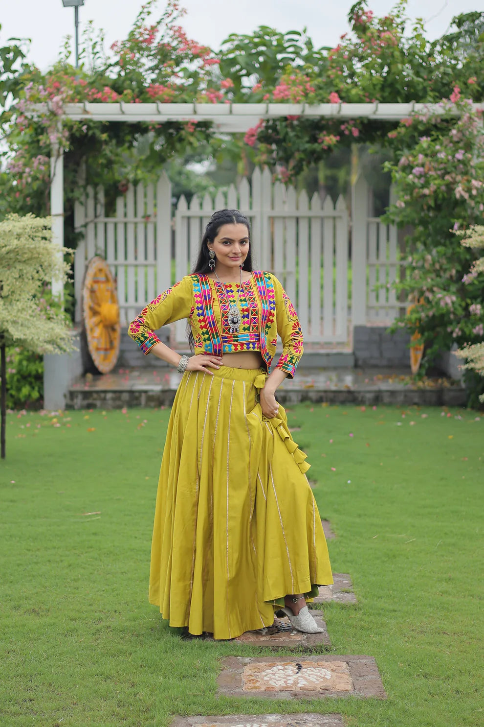 NAVRATRI SPECIAL GAMTHI EMNBROIDERED LEHENGA CHOLI WITH KOTI(WD184) 01