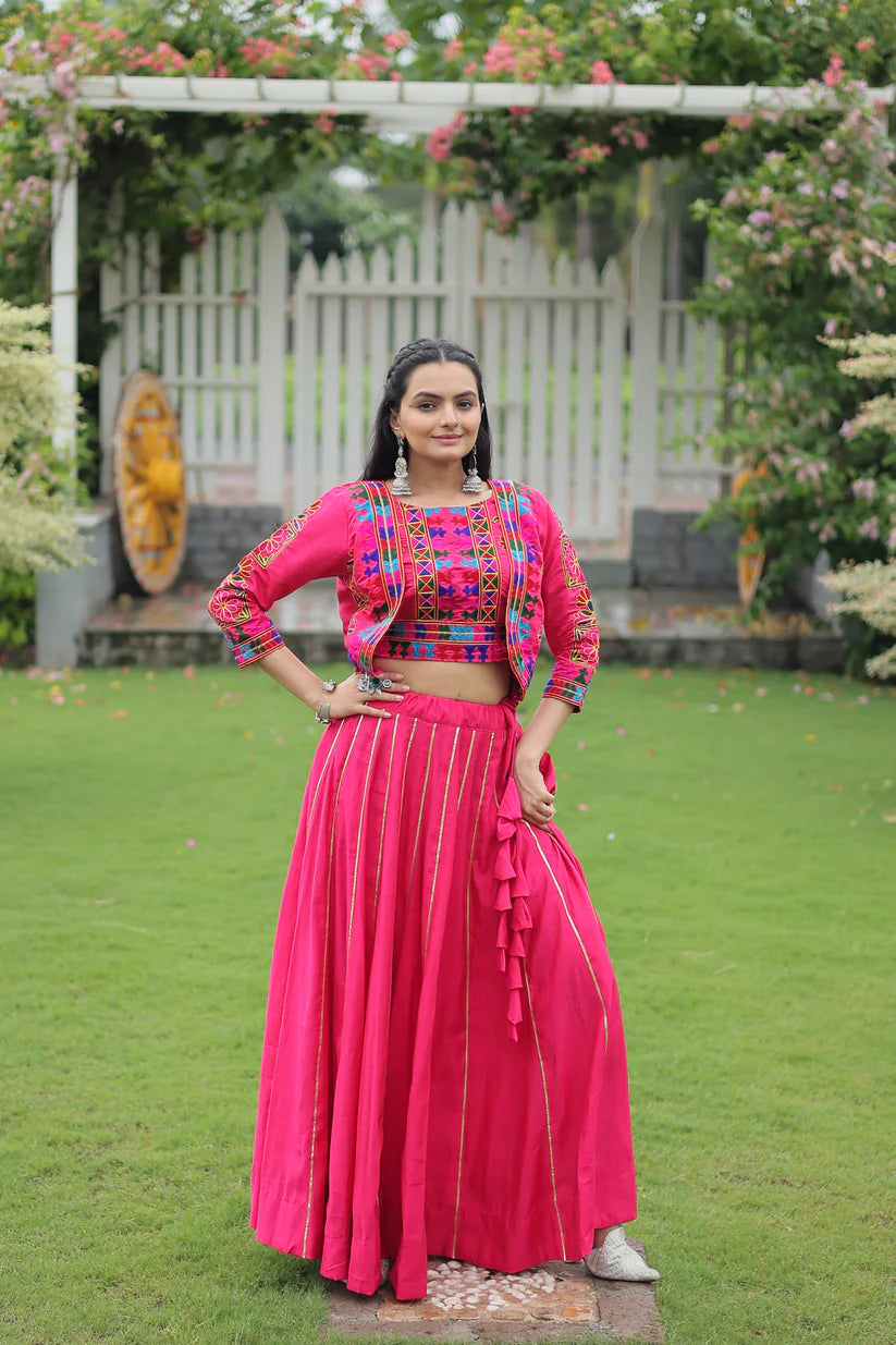 NAVRATRI SPECIAL GAMTHI EMNBROIDERED LEHENGA CHOLI WITH KOTI(WD184) 02
