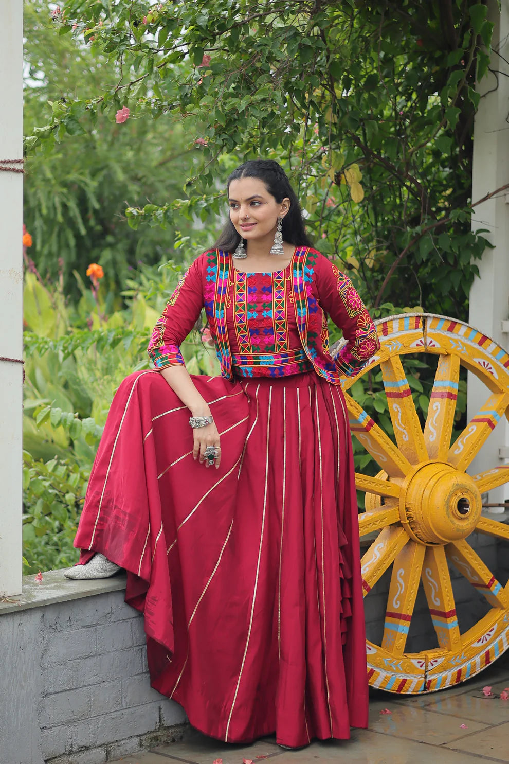 NAVRATRI SPECIAL GAMTHI EMNBROIDERED LEHENGA CHOLI WITH KOTI(WD184)