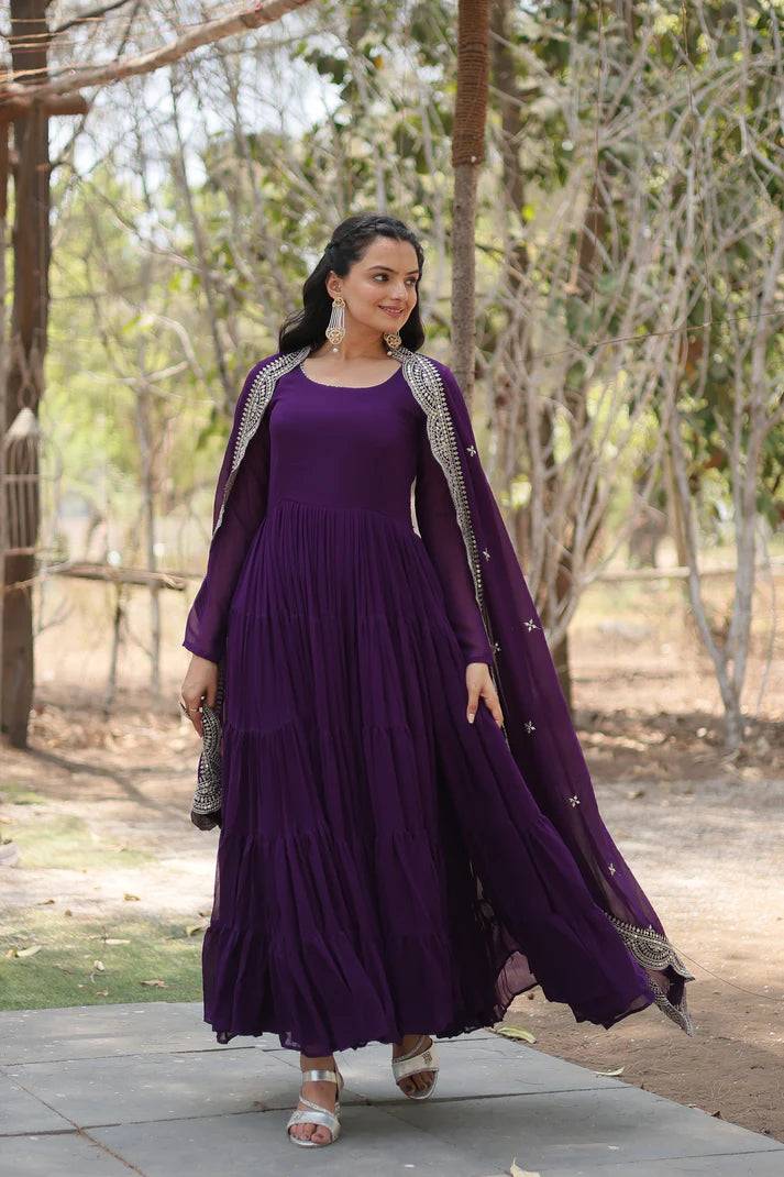 Desirable Women's gown Made With Faux Blooming Fabrics and Designer Embroidered Dupatta(WD16) (05)