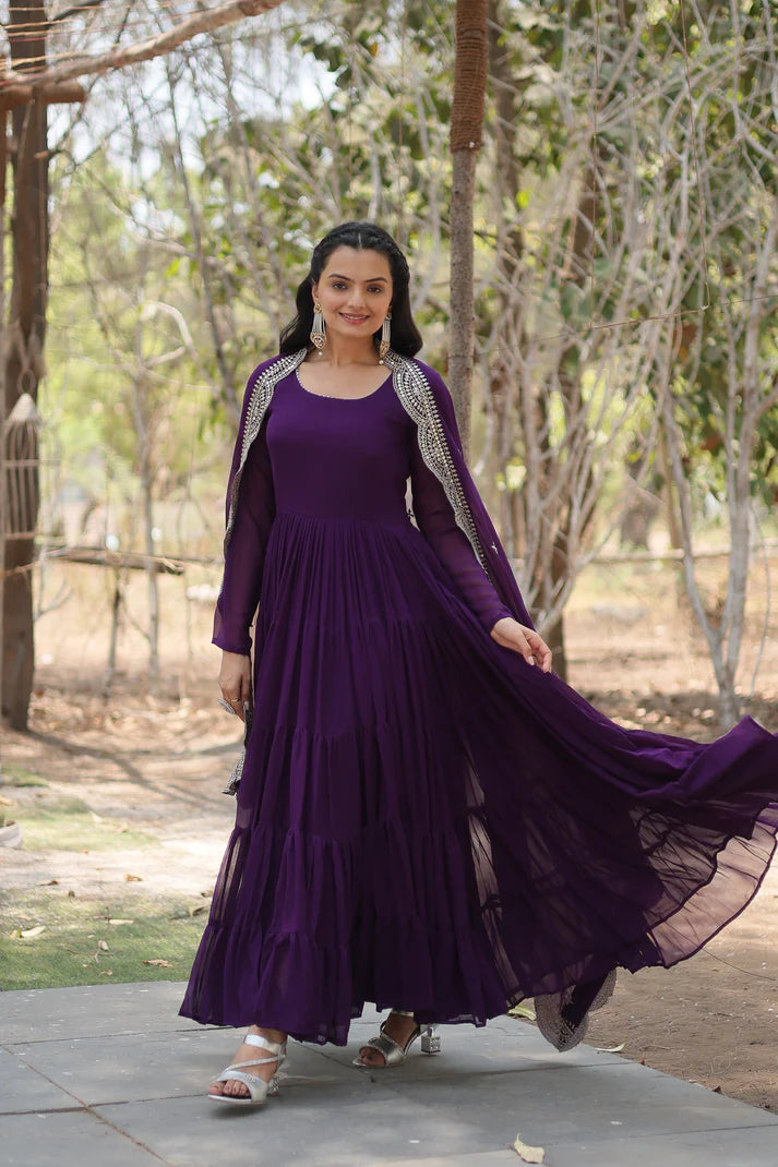Desirable Women's gown Made With Faux Blooming Fabrics and Designer Embroidered Dupatta(WD16) (05)
