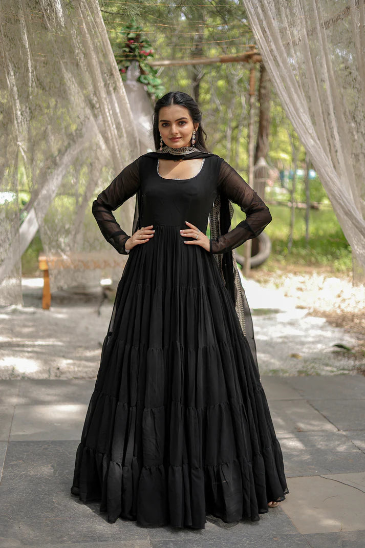 Desirable Women's gown Made With Faux Blooming Fabrics and Designer Embroidered Dupatta(WD16)