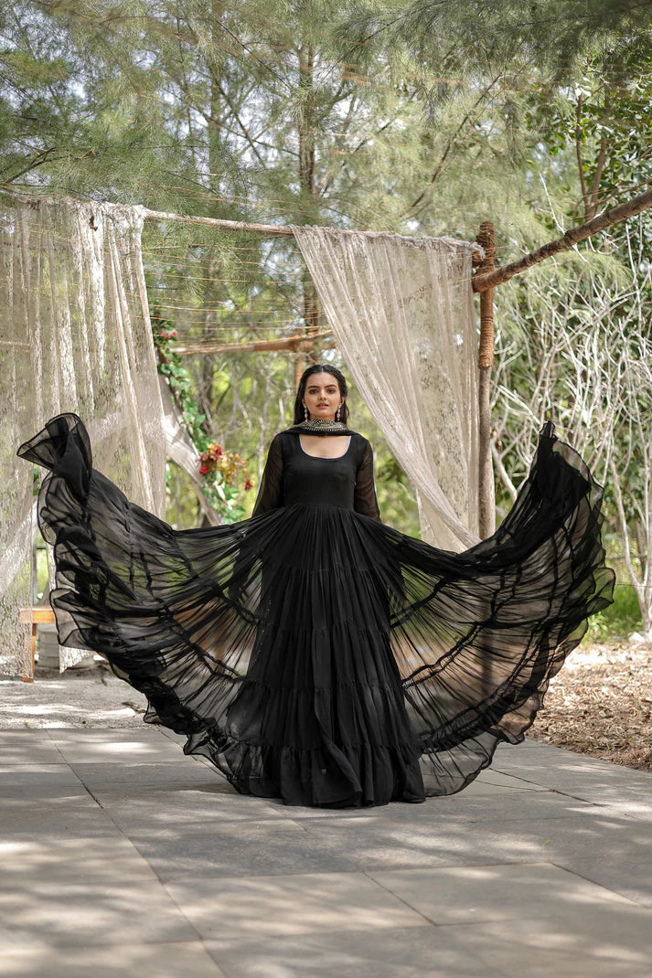 Desirable Women's gown Made With Faux Blooming Fabrics and Designer Embroidered Dupatta(WD16)