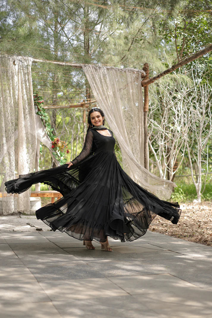 Desirable Women's gown Made With Faux Blooming Fabrics and Designer Embroidered Dupatta(WD16)