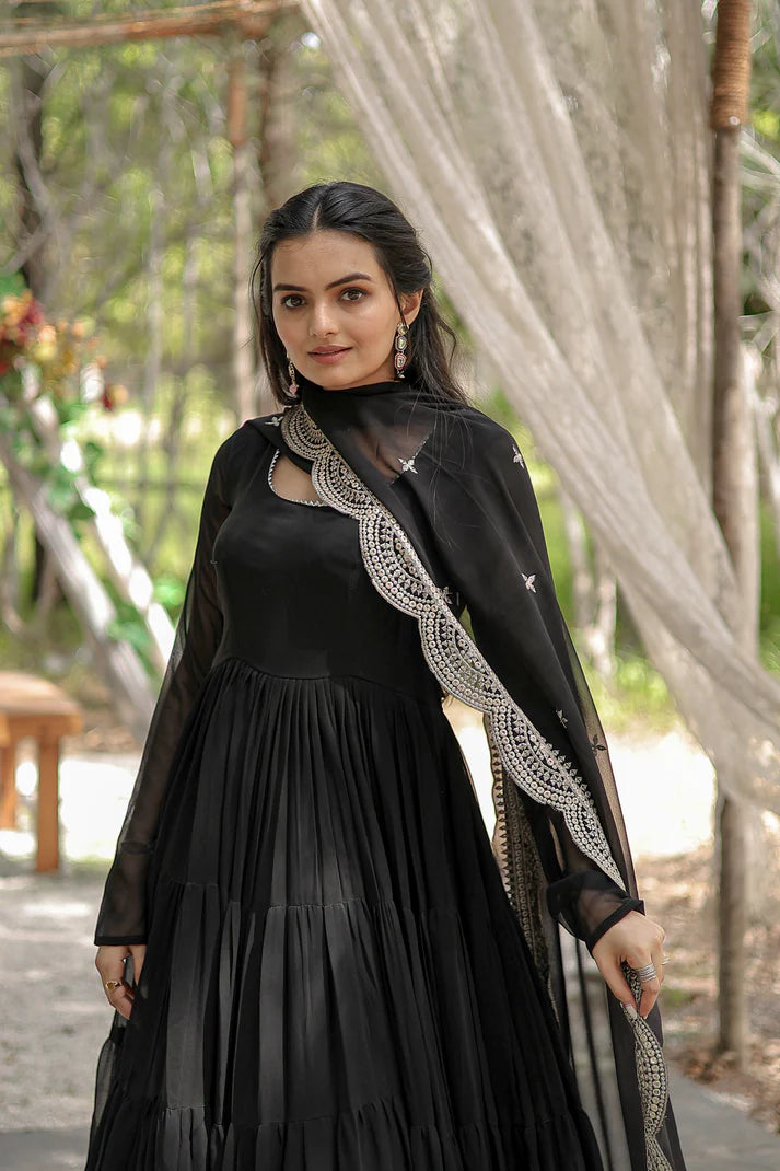 Desirable Women's gown Made With Faux Blooming Fabrics and Designer Embroidered Dupatta(WD16)
