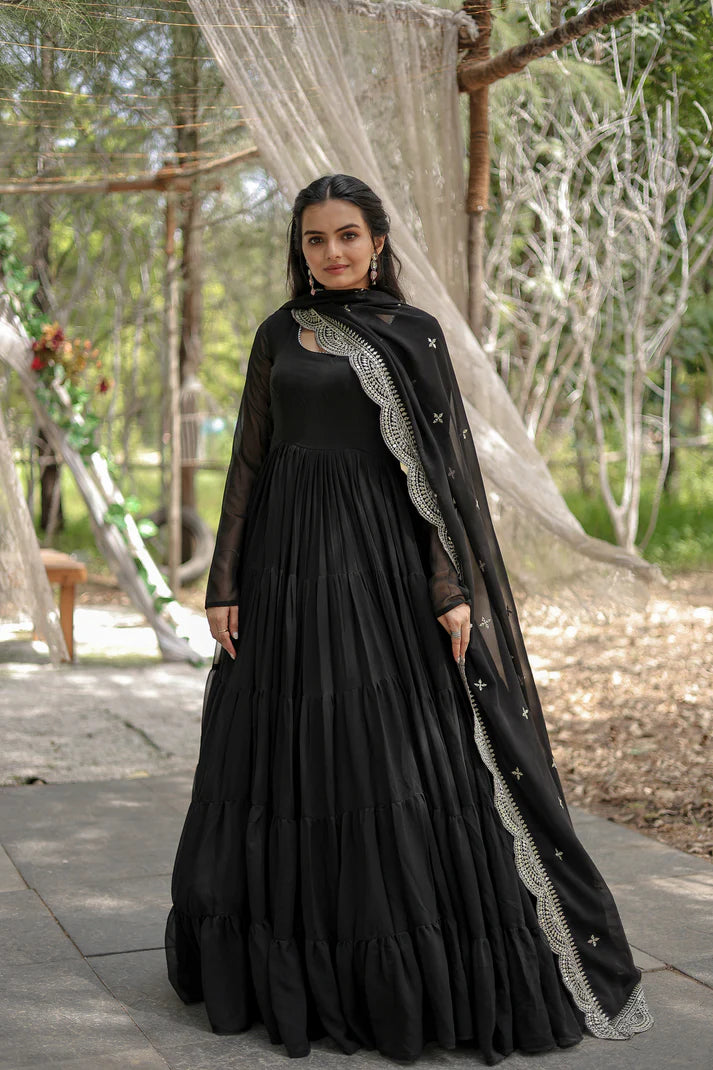 Desirable Women's gown Made With Faux Blooming Fabrics and Designer Embroidered Dupatta(WD16)