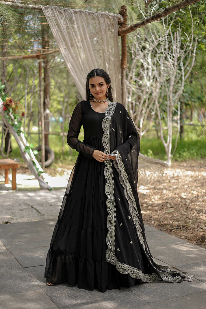 Desirable Women's gown Made With Faux Blooming Fabrics and Designer Embroidered Dupatta(WD16)