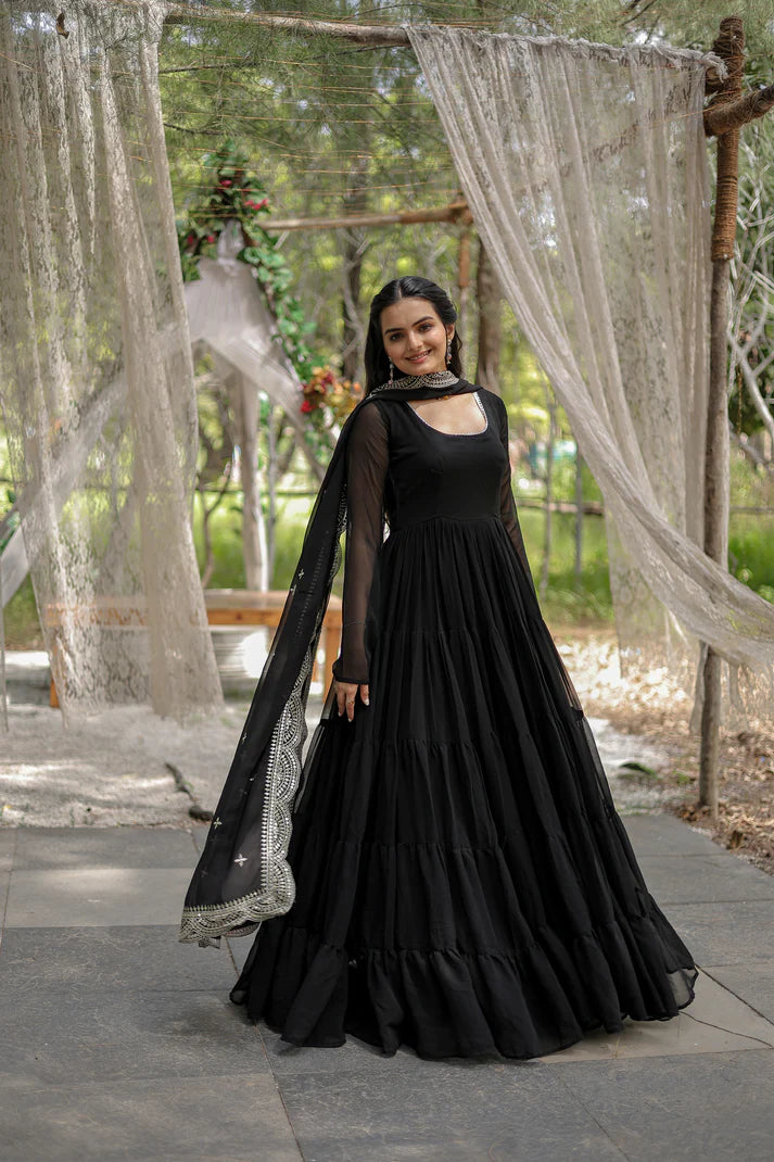 Desirable Women's gown Made With Faux Blooming Fabrics and Designer Embroidered Dupatta(WD16)