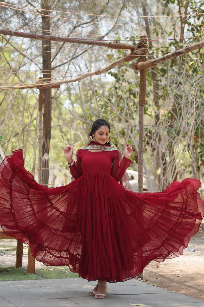 Desirable Women's gown Made With Faux Blooming Fabrics and Designer Embroidered Dupatta(WD16) (01)