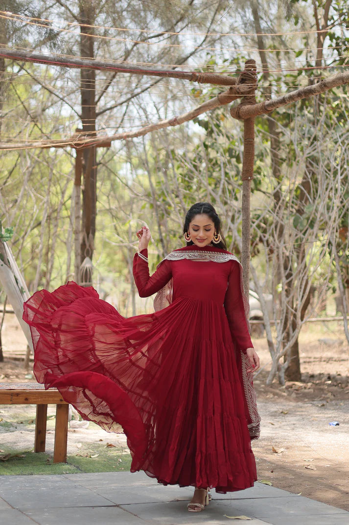 Desirable Women's gown Made With Faux Blooming Fabrics and Designer Embroidered Dupatta(WD16) (01)