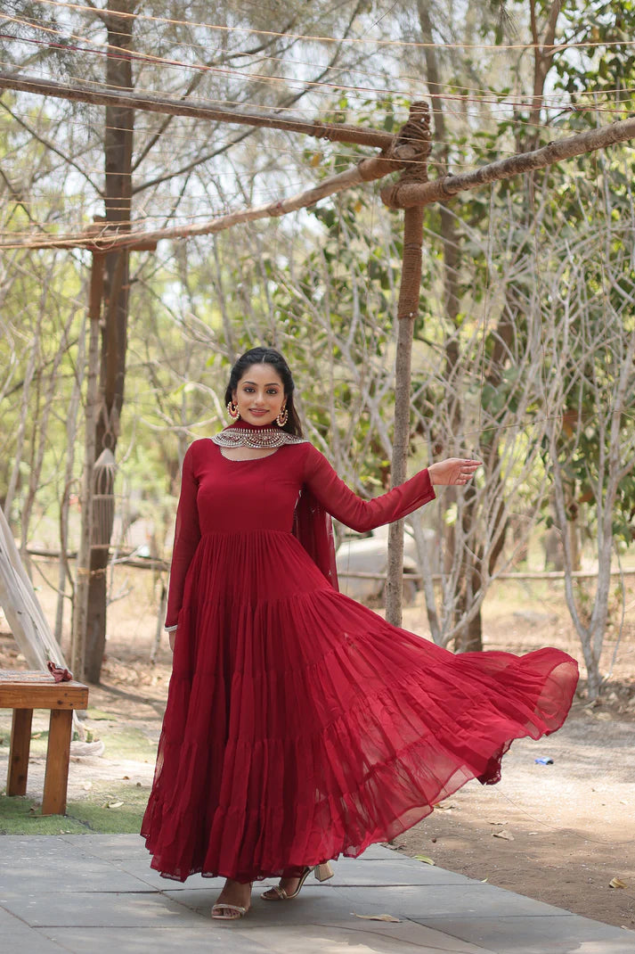 Desirable Women's gown Made With Faux Blooming Fabrics and Designer Embroidered Dupatta(WD16) (01)