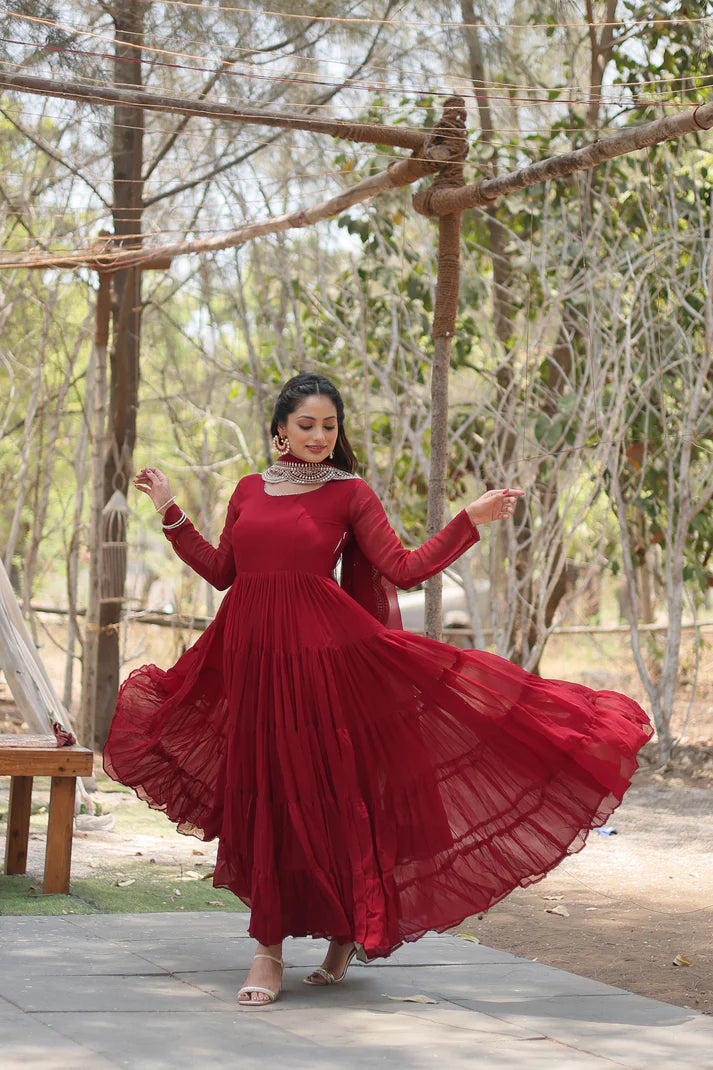 Desirable Women's gown Made With Faux Blooming Fabrics and Designer Embroidered Dupatta(WD16) (01)
