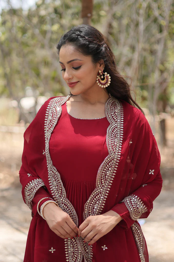 Desirable Women's gown Made With Faux Blooming Fabrics and Designer Embroidered Dupatta(WD16) (01)