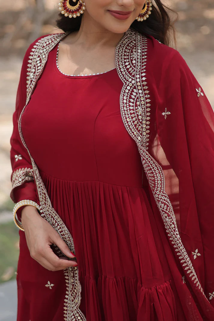Desirable Women's gown Made With Faux Blooming Fabrics and Designer Embroidered Dupatta(WD16) (01)