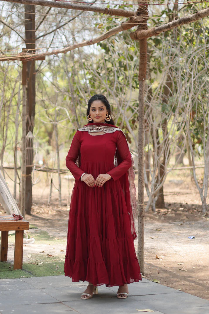 Desirable Women's gown Made With Faux Blooming Fabrics and Designer Embroidered Dupatta(WD16) (01)