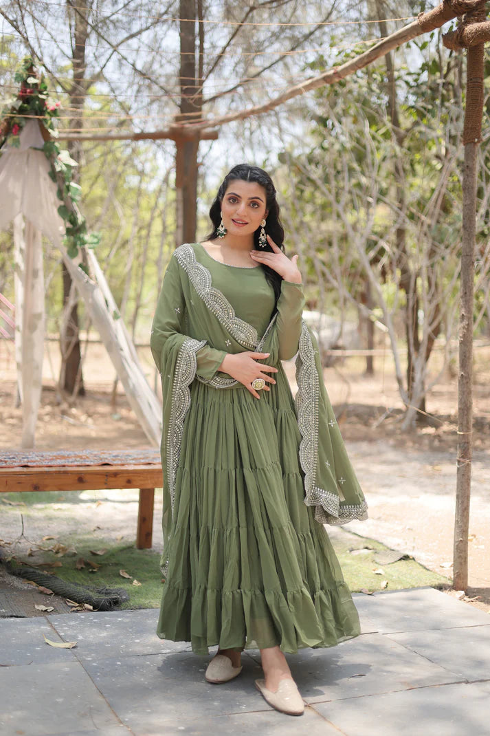 Desirable Women's gown Made With Faux Blooming Fabrics and Designer Embroidered Dupatta(WD16) (02)