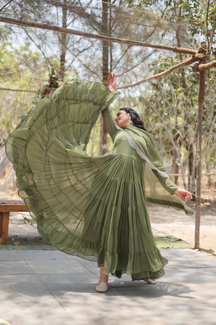 Desirable Women's gown Made With Faux Blooming Fabrics and Designer Embroidered Dupatta(WD16) (02)