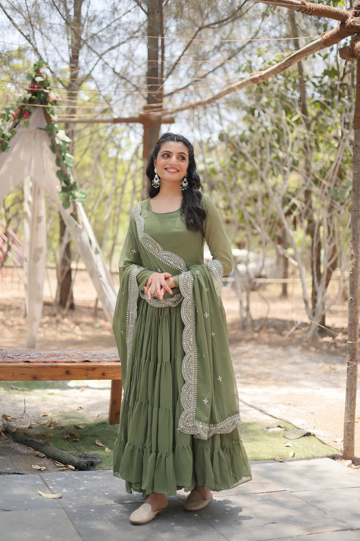 Desirable Women's gown Made With Faux Blooming Fabrics and Designer Embroidered Dupatta(WD16) (02)