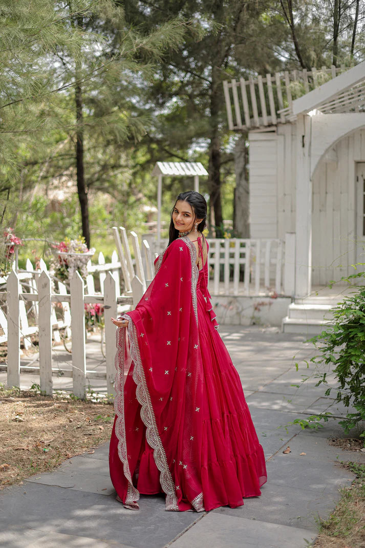 Womensavtar Desirable Women's gown Made With Faux Blooming Fabrics and Designer Embroidered Dupatta
