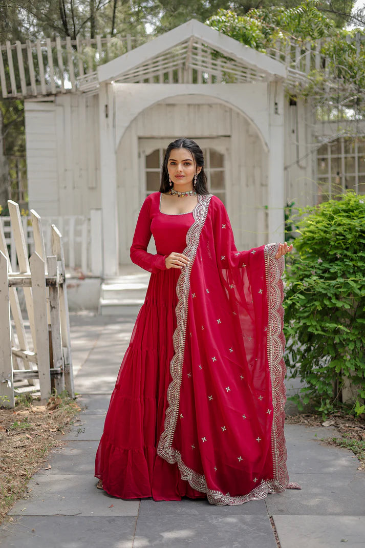 Womensavtar Desirable Women's gown Made With Faux Blooming Fabrics and Designer Embroidered Dupatta