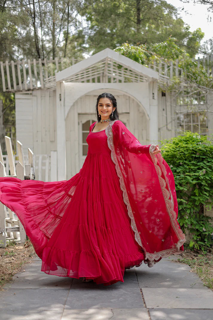 Womensavtar Desirable Women's gown Made With Faux Blooming Fabrics and Designer Embroidered Dupatta