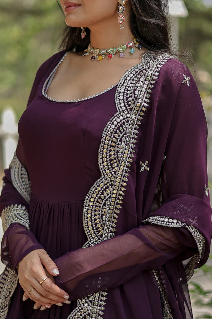Desirable Women's gown Made With Faux Blooming Fabrics and Designer Embroidered Dupatta(WD16) (04)
