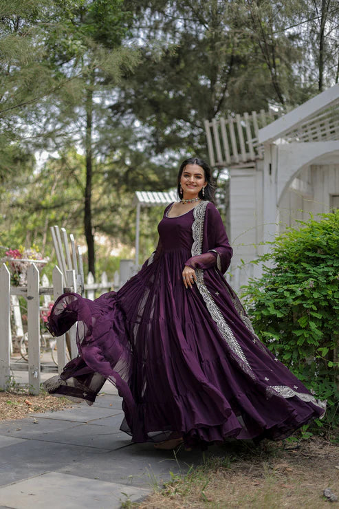 Desirable Women's gown Made With Faux Blooming Fabrics and Designer Embroidered Dupatta(WD16) (04)