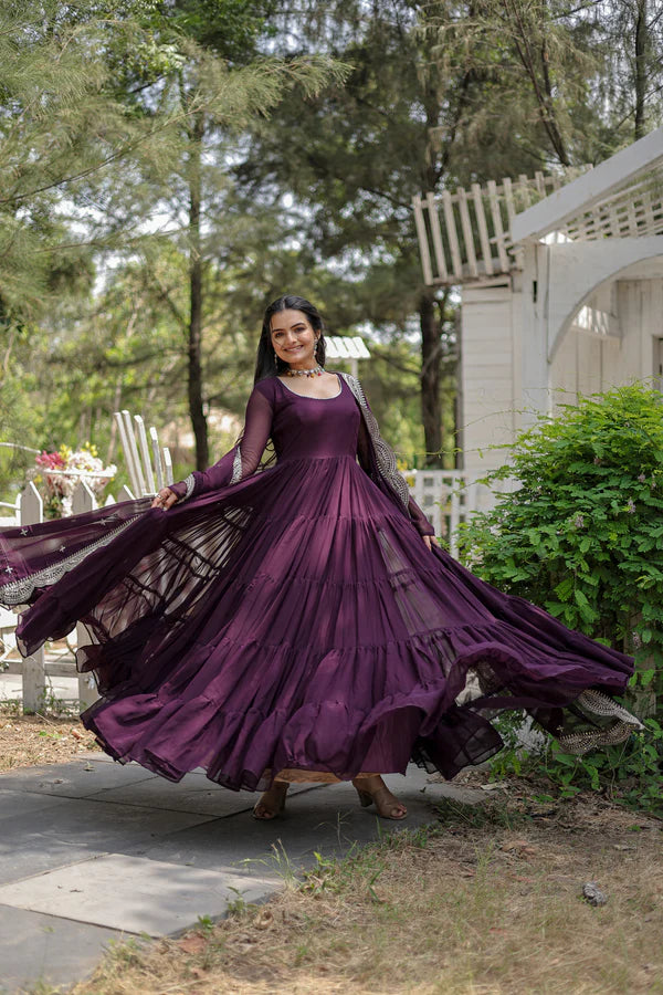 Womensavtar Desirable Women's gown Made With Faux Blooming Fabrics and Designer Embroidered Dupatta