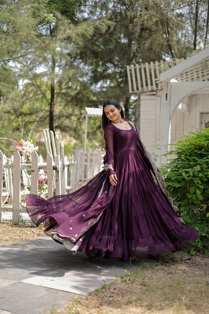 Desirable Women's gown Made With Faux Blooming Fabrics and Designer Embroidered Dupatta(WD16) (05)