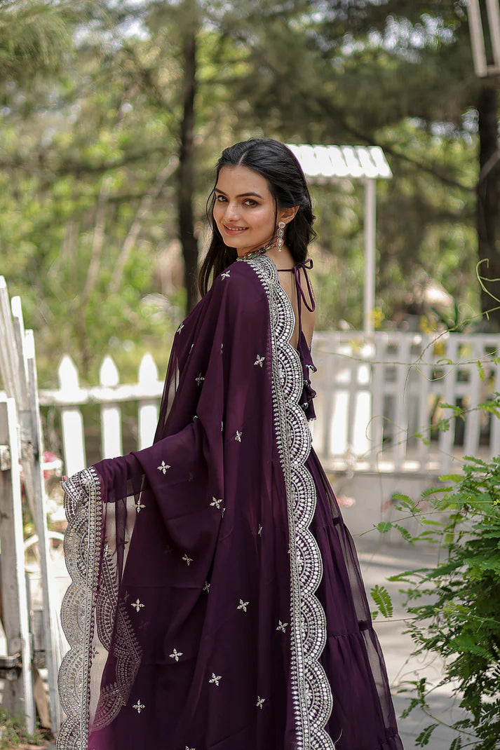 Desirable Women's gown Made With Faux Blooming Fabrics and Designer Embroidered Dupatta(WD16) (05)