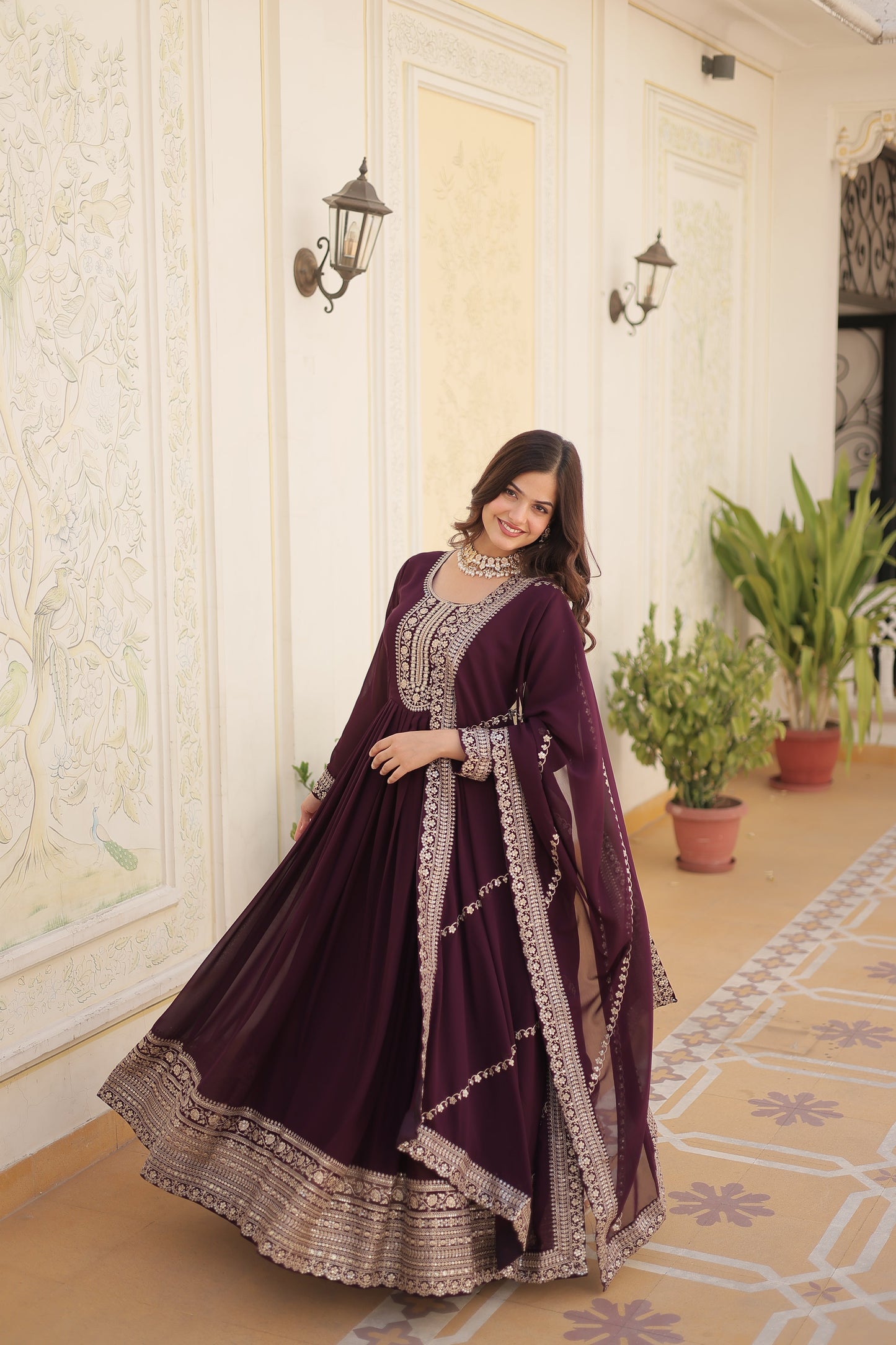 WOMENSAVTAR PREMIUM DESIGNER GOWN WITH DUPATTA