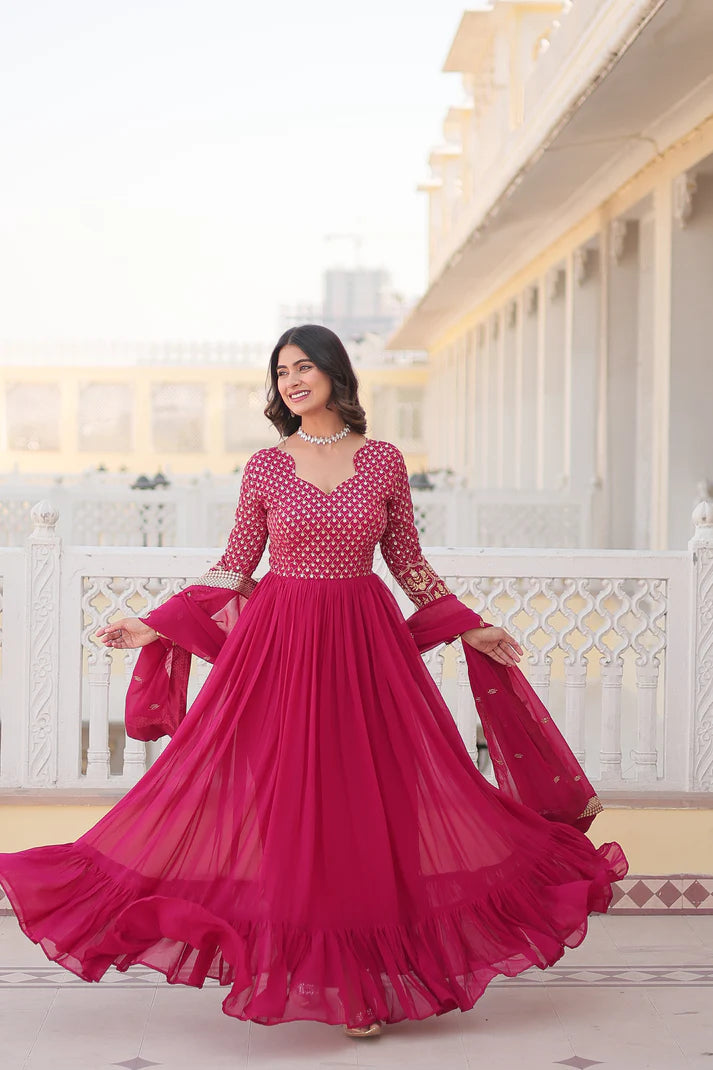 WOMENSAVTAR PREMIUM DESIGNER GOWN WITH DUPATTA