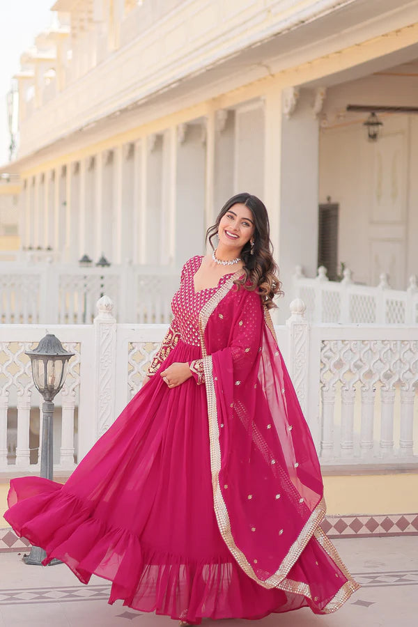 WOMENSAVTAR PREMIUM DESIGNER GOWN WITH DUPATTA