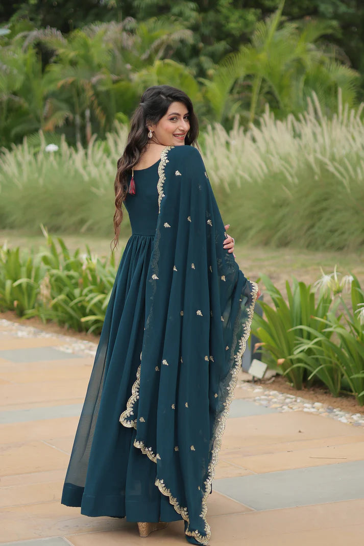 FESTIVAL SPECIAL FAUX BLOOMING SEQUINS EMBROIDERED GOWN WITH DUPATTA(WD137)