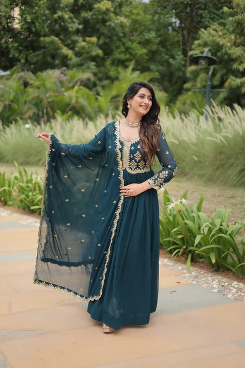 FESTIVAL SPECIAL FAUX BLOOMING SEQUINS EMBROIDERED GOWN WITH DUPATTA (WD21)