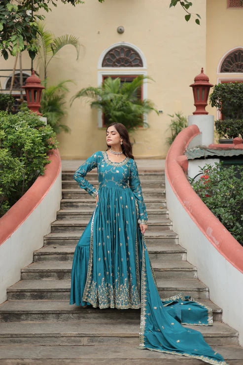 WEDDING SPECIAL CHINON EMBROIDERED SHARARA(WD134)