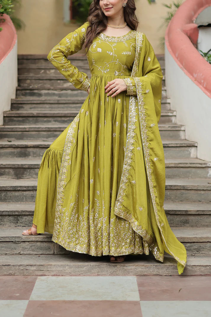 WEDDING SPECIAL CHINON EMBROIDERED SHARARA(WD134) (01)